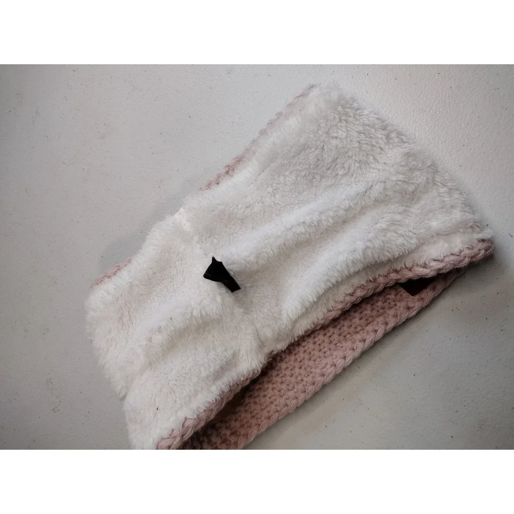 Britts Knits Womens Blush Pink Cable Knit Head Warmer Faux Fur Lined‎